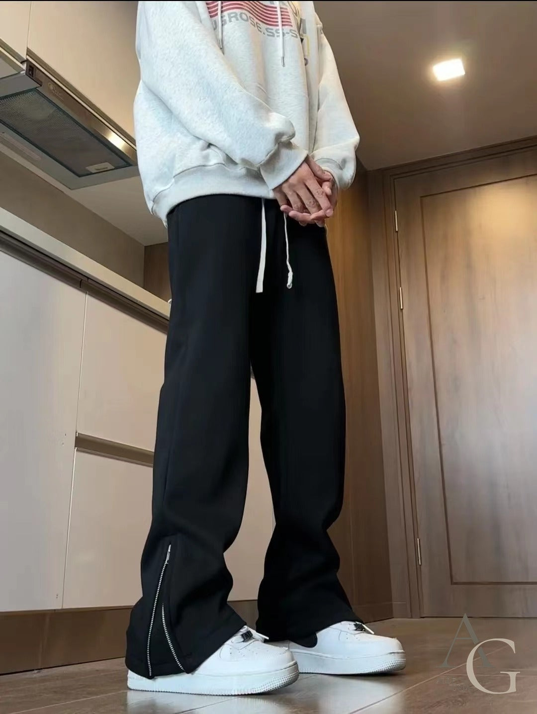 メンズ フレア パンツ スウェット 裾ファスナー